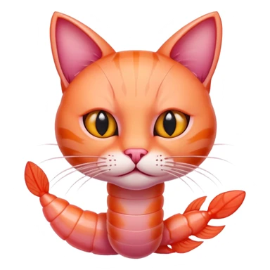 shrimp with a cat head, pink shrimp body with orange cat face sticker