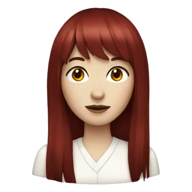 Woman  that has white skin and Long Dark red hair and fringe bangs sticker