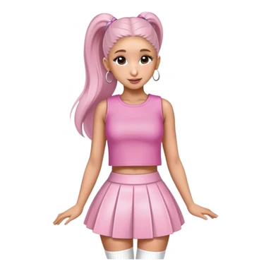 Ariana grande wearing a pink croc top and a short white skirt  sticker