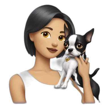 hot female robot holding boston terrier chihuahua sticker