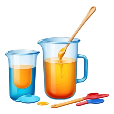 Epoxy resin icon, resin pouring over a surface, visible measuring cups, stirring sticks, and protective gloves, colorful patterns or designs forming as resin hardens, minimalistic style, clean lines, transparent background. sticker