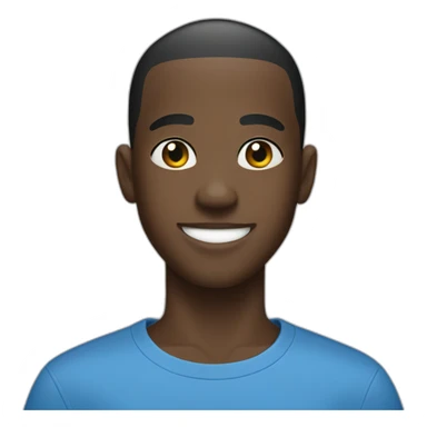 black kid wearing blue shirt smiling with black buzz cut, no confetti sticker