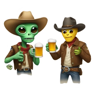 Alien and a cowboy having a beer  sticker