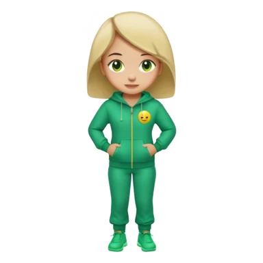 ​"A mosaic portrait of a girl in a green tracksuit, made of tiny emojis, digital art style, pixelated emoji textures, vibrant colors, creative composition." sticker