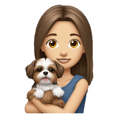 brown hair girl holding a Yorkie Shih Tzu puppy￼ sticker
