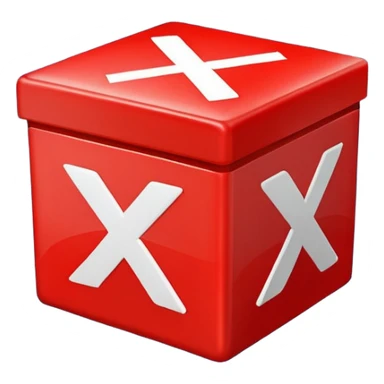 thick glowing red square box with white X mark inside sticker