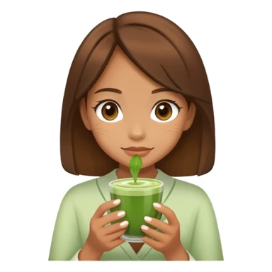 Girl with tan skin and brown hair pretty holding a matcha sticker