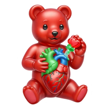 Gummy bear holding gummy anatomically correct human heart  sticker