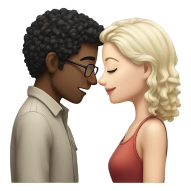 A white-skinned man with curly black hair and glasses and a white-skinned girl with brunette straight hair are kissing with their eyes closed. sticker