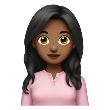 brown skin girl with dark brown eyes. long black hair and a baby pink long sleeve shirt sticker