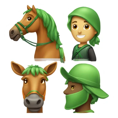 Ragazzo vestito arancione e verde che cavalca un cavallo sticker