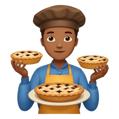 Baking community man avatar in vibrant style illustration. Pie, cookie, and muffin warm golden tones, simple shapes, flat design, high contrast. sticker
