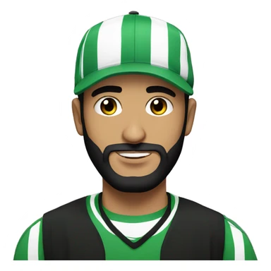 Arab guy with a black snapback and black beard, wearing a green and white striped football kit, DJing sticker