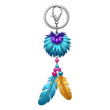 Keychain with big hanging feather and beads and Pom-poms attached    sticker