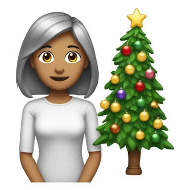 Seven-year-old mom with a gray bob who is turning off the Christmas tree lights sticker