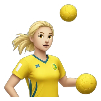 Teenage girl handball-yellow jersey-ball-blond hairs-shooting in goal sticker