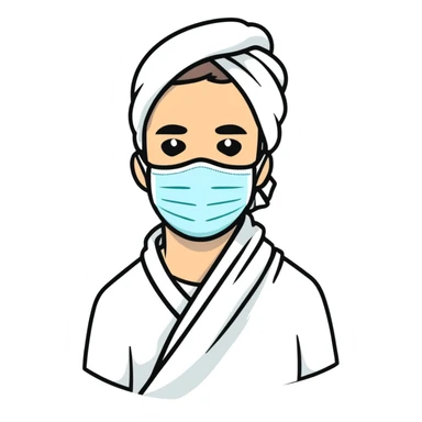 white man with a facial mask and towel at a spa sticker