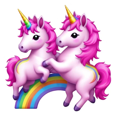 Pink fluffy Unicorns dancing on rainbows sticker