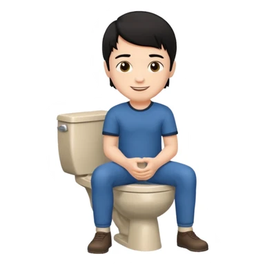 emoji menino branco com cabelo preto sentado no vaso sanitário  sticker