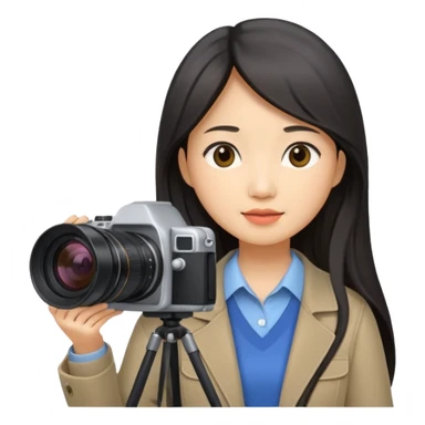 journalist asian woman long hair holding camera and notebook sticker