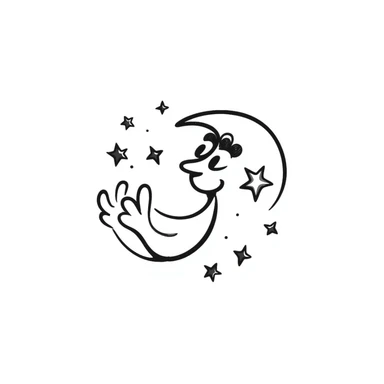 hand drawn doodle moon with stars and swirls sticker