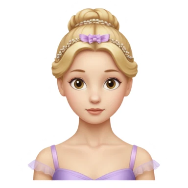 Cinematic Realistic Ballerina Portrait, depicted with lifelike skin texture, subtle rosy undertones, and soft natural lighting that enhances the gentle contours of her face. Her intricately detailed golden blonde hair is elegantly styled in an updo, sticker