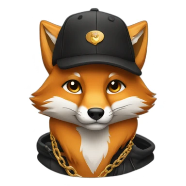 fox wearing a black cap and a gold chain sticker