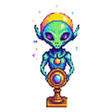 An alien trophy with cosmic colors of the universe, deep space blues and purples sticker