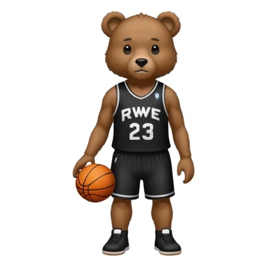 Bear with full body and wearing basketball black jersey that says RWE  sticker