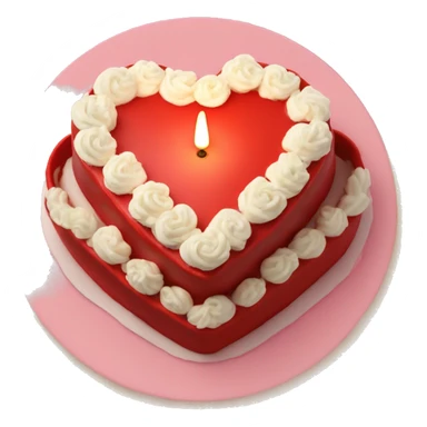 Red heart shaped birthday cake, top view, 4 candles sticker