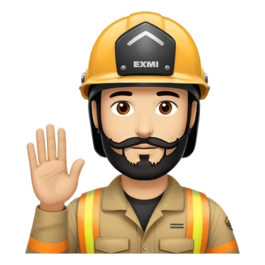 une personne avec cheveu noir yeux marron et une barbe noir et un casque sur la tête dire merci au pblique sticker