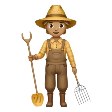 Scarecrow, straw hat, and a rake tucked in one arm, body on stick sticker