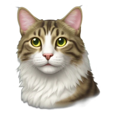cat Tabby (Mainly black and brown) fluffy cat pink-nose light-green&yellow-eyes,-white-long-whiskers,-white-spots-near-the-nose,sharp chin.,long ears,sharp of the eyes sticker