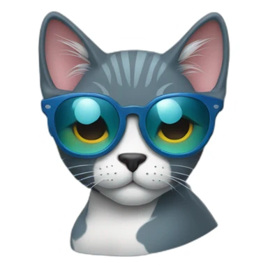 a blue kawaï cat round ears wearing sunglasses sticker