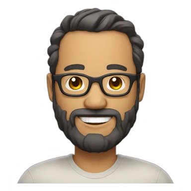 Mid age laughing chubby developer with light brown skin long beards and glasses and a very short black hair sticker