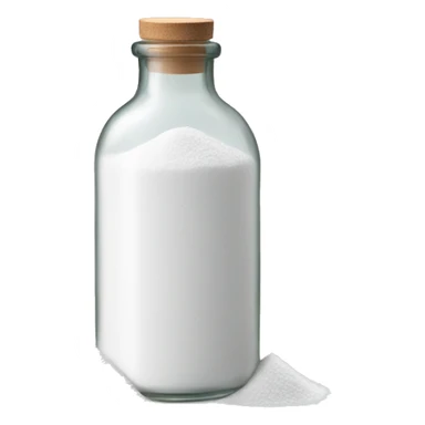 glass bottle with white powder sticker