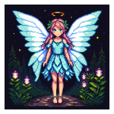 fairy with wings, night scene, glowing wings sticker
