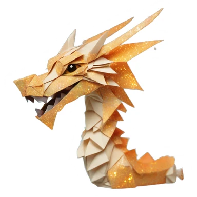 Sparkling patterned Beige Origami dragon with a dried flower crown made of newspapers intricate patterns surrounded by fairy lights nebula galaxy stars swirls iridescent orange cyan yellow sticker