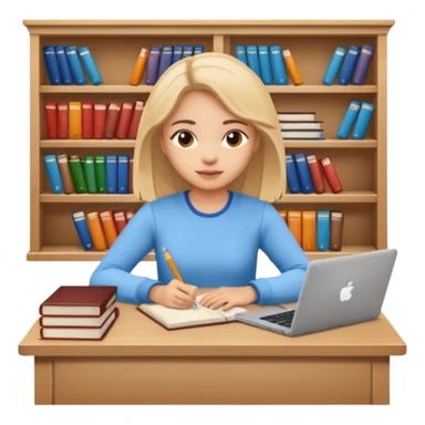 girl sitting at a table, working on university assignments sticker