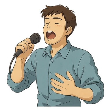 ghibli style man aged about 30 singing sticker
