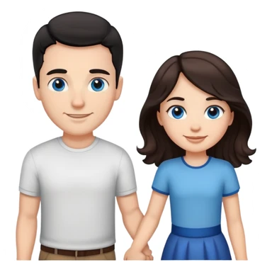Strong white man with short black hair and brown eyes and white girl with long wavy brown hair and blue eyes holding hands sticker