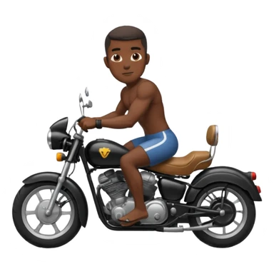 Black big men without shirt riding an old small motorcycle sticker