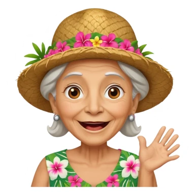 excited old woman wear Hawaii's hat version sticker