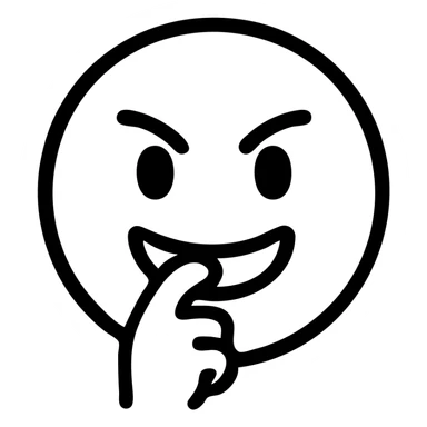 emoji of a face biting finger, modern icon style, clean lines, simple shapes, no fill, transparent background, mischievous expression sticker