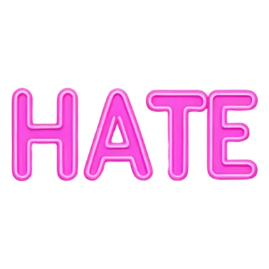 Pink neon sign with the word hate sticker