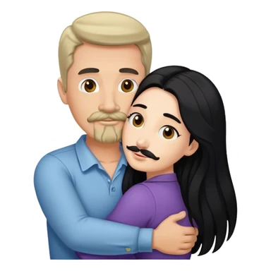 Tall white man with brown mustache goatee AND a short pale woman with long black hair, hugging sticker