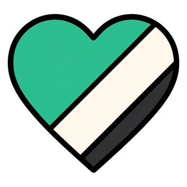 heart with graphic and striking diagonal green, black, and white stripes sticker