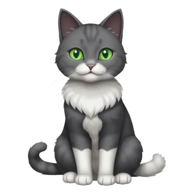 full body view of beautiful female solid dark grey cat with green eyes, white toes/paws and white patch on her chest sticker
