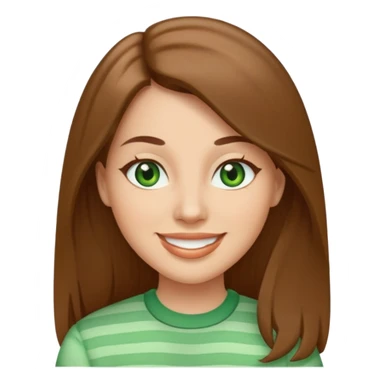 Adult woman avatar, light skin tone, oval face, straight long brown hair, green eyes, neutral mouth, seersucker sticker