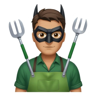 gardener with tanned skind and batman mask sticker